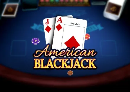 Portada de American Blackjack de Pragmatic Play: una jota y un as de diamantes sobre una mesa azul