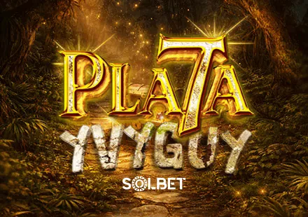 Portada de la tragamonedas Pla7a Yvyguy de Red Tiger para Solbet: el nombre en letras de oro sobre la selva